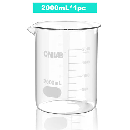 ONiLAB Glass Measuring Beaker Set 50ml 100ml 250ml (Pack of 3) 3.3 Boro Griffin Low Form with Printed Graduation Scientific Glassware for Laboratories, Classrooms or Home Use 13900244