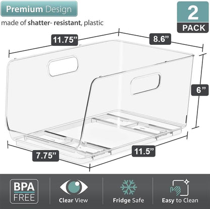Sorbus Stackable Storage Bins Open Front - Clear Stackable Storage Bins - Pantry Bins for Storage and Organization - Acrylic Stackable Bins for Kitchen - Clear Pantry Organizer Bins (Medium 2 Pack)