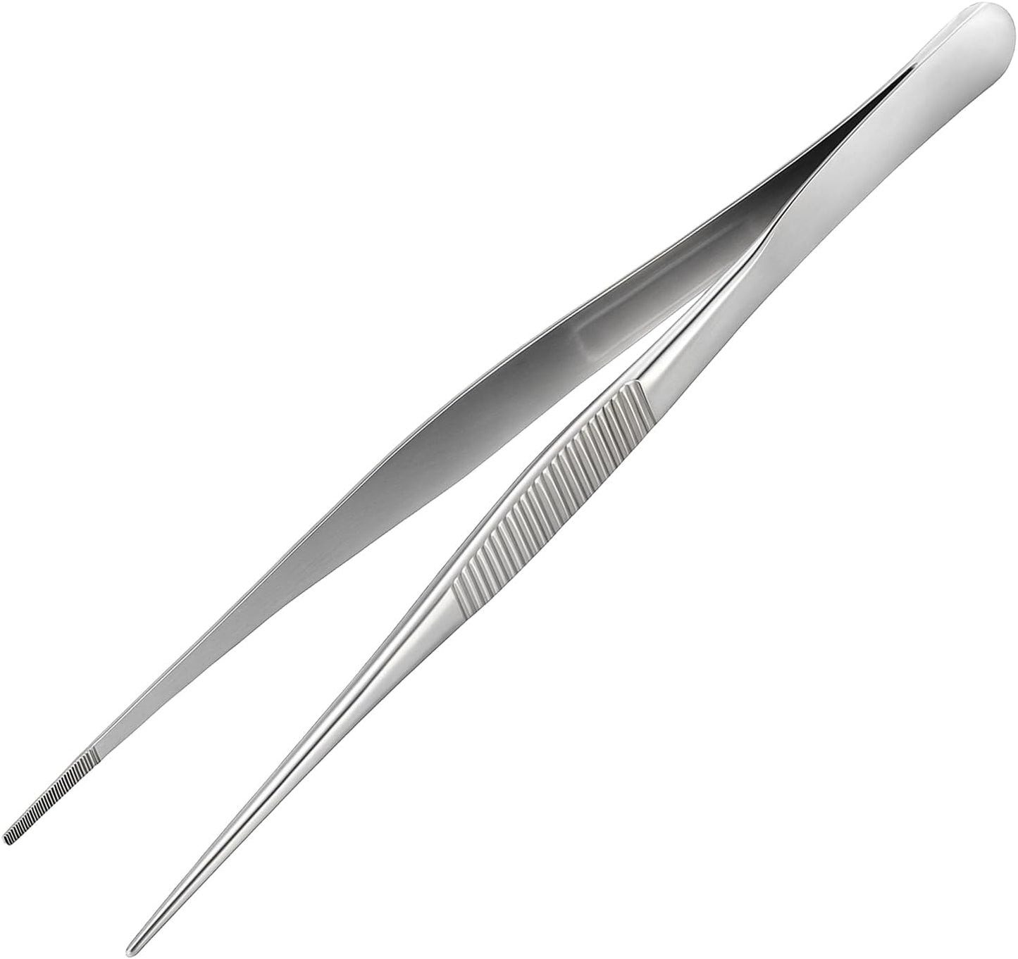 12-inch Stainless Steel Cooking Tongs & Tweezers, Non-Slip Grip & Serrated Tips for Grilling, Baking, Garnishing, BBQ, Kitchen & Craft Use (Round Tip)