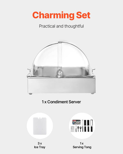 VEVOR Chilled Condiment Server Caddy, 5 Compartment Ice Cooled Serving Container, Plastic Fruit Garnish Tray Platter with Lid, for Taco Salad Bar Accessories, Party Home Restaurant Supplies