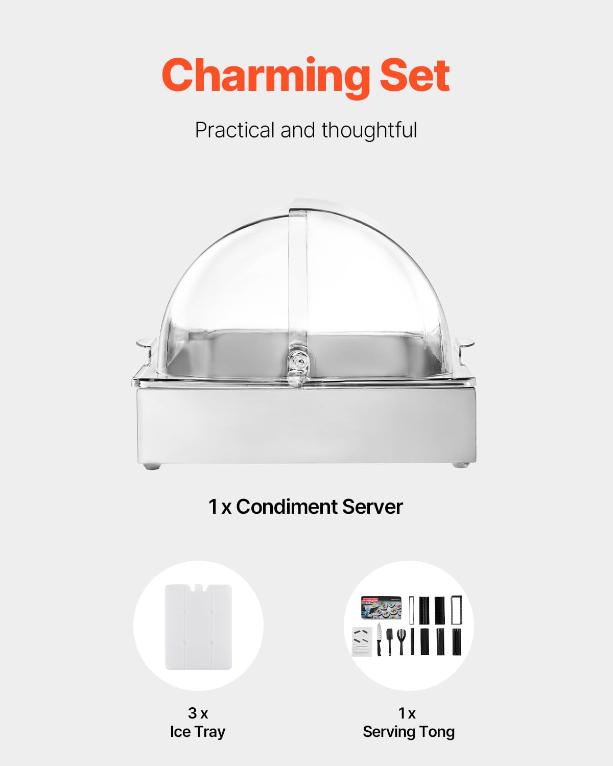 VEVOR Chilled Condiment Server, 4 Compartment Ice Cooled Condiment Serving Container, Chilled Garnish Tray Bar Caddy with Lid, for Bartending & Serving Taco, Salad, Fruit, Home & Restaurant Supplies