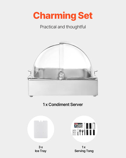 VEVOR Chilled Condiment Server, 4 Compartment Ice Cooled Condiment Serving Container, Chilled Garnish Tray Bar Caddy with Lid, for Bartending & Serving Taco, Salad, Fruit, Home & Restaurant Supplies
