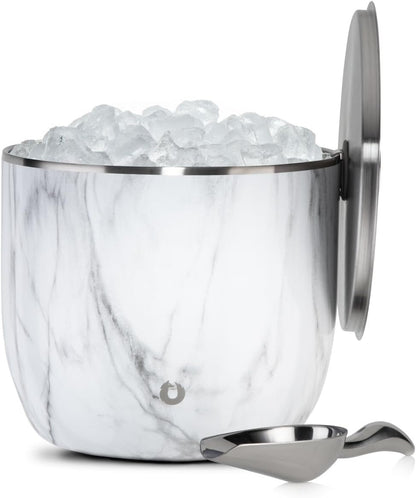 SNOWFOX Plus, Premium Vacuum Insulated Stainless Steel Ice Bucket with Lid/Scoop,Home Bar Accessories,Elegant Bartending Ice Bucket for Parties,Beautiful Outdoor Entertaining Supplies,3L,Natural Teak