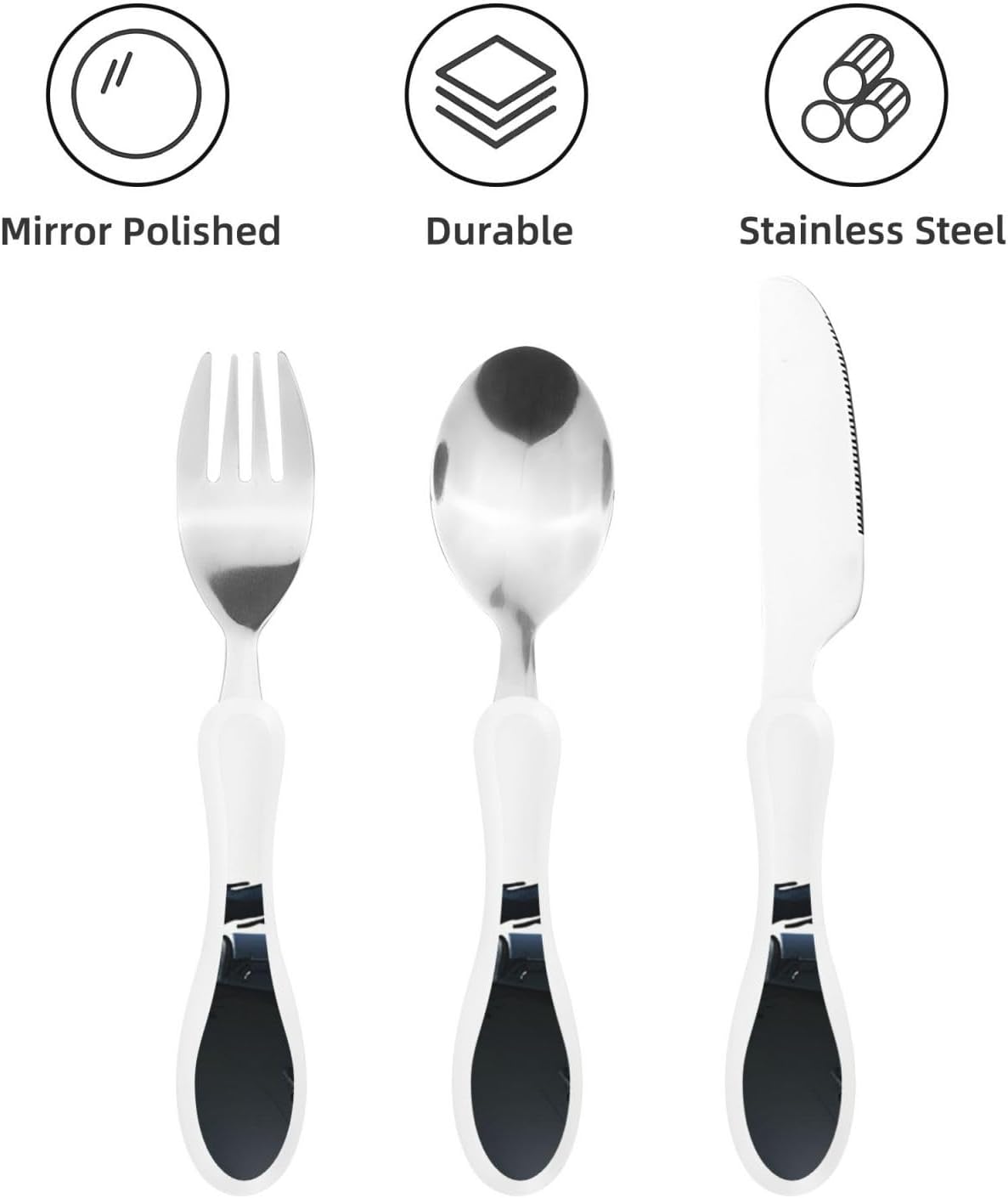 3-Piece Kids Silverware Set With Storage Case, Stainless Steel Reusable Children Safe Knife Spoon Fork Set African Lion Black And White Children Flatware Set For Kids Lunch Box