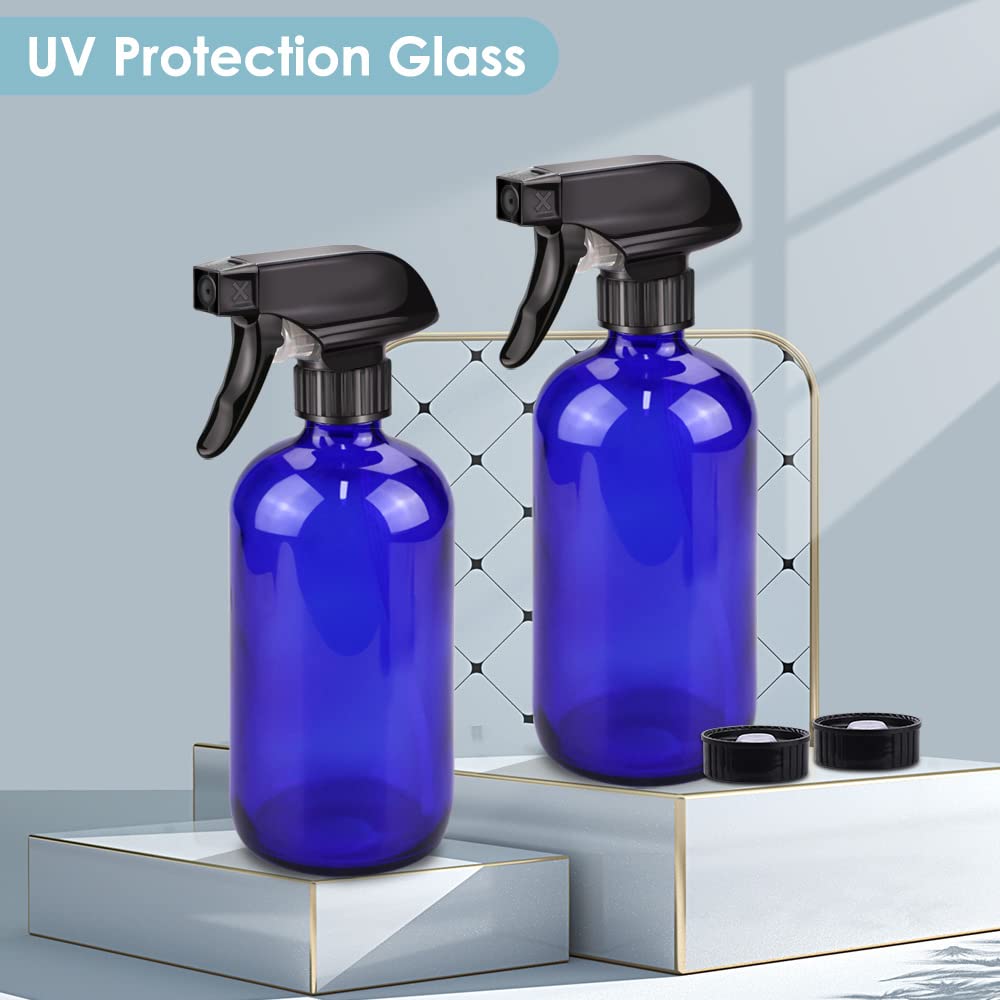Bontip Glass Spray Bottle 16 oz for Cleaning, Plants (2 Pack, Amber)