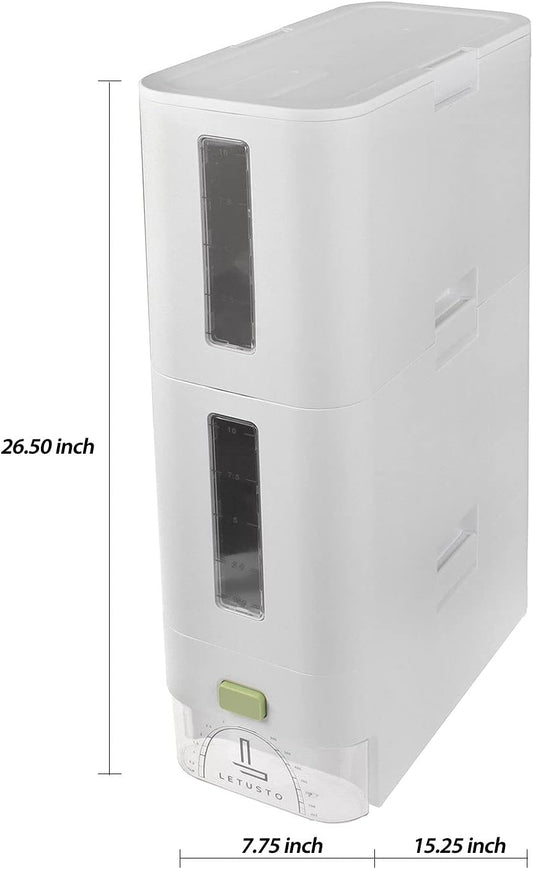 Letusto Rice Dispenser - Rice Storage Dry Food Container Max 26 Pounds Capacity - Great Kitchen Organizer with Measurable Rice Cylinder - Bucket Extension ONLY
