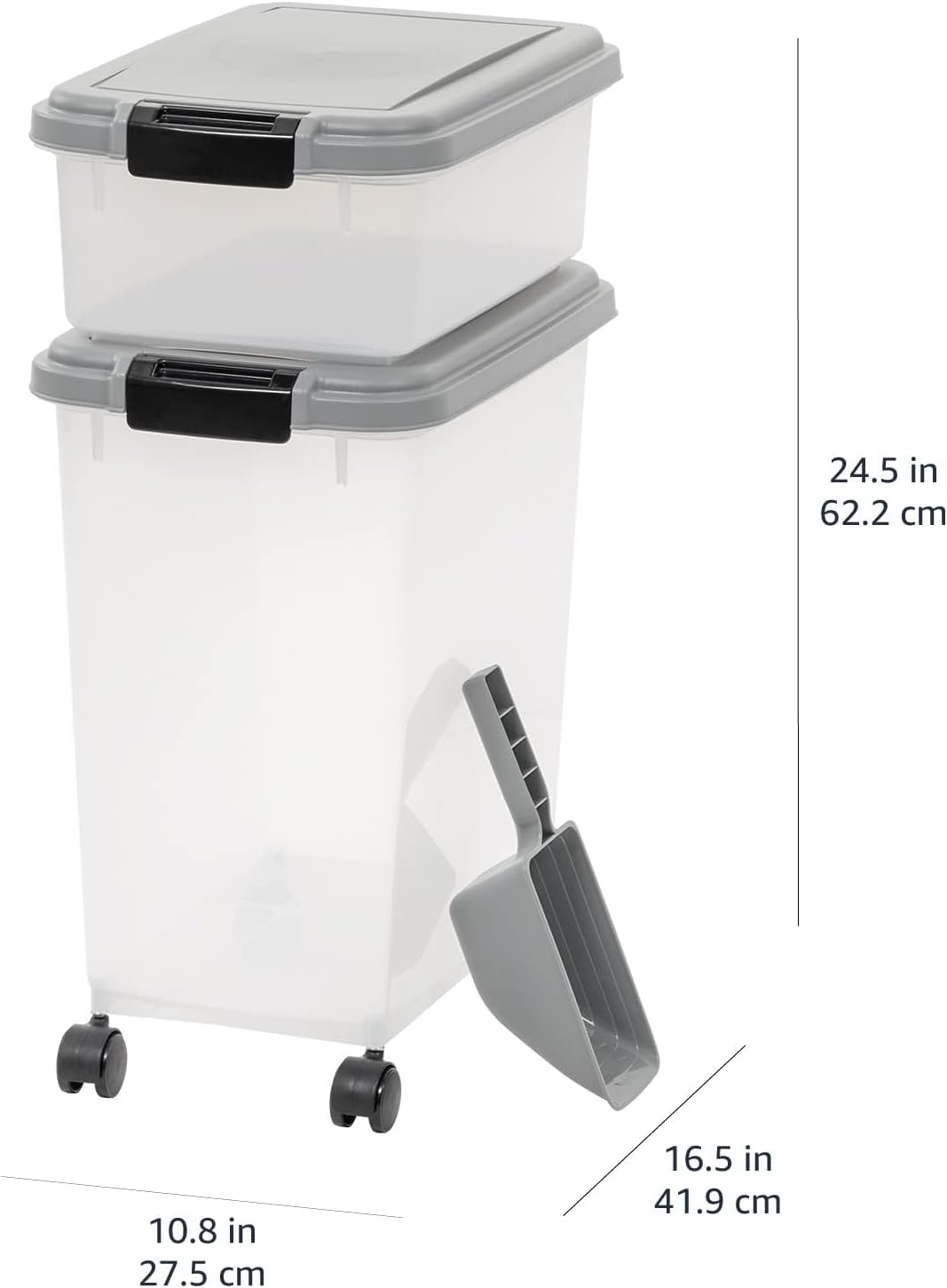 Amazon Basics Airtight Pet Food Storage Container with Scoop, BPA Free, Removable Wheels, 69 QT, Gray
