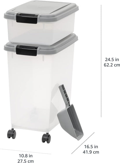 Amazon Basics Airtight Pet Food Storage Container with Scoop, BPA Free, Removable Wheels, 69 QT, Gray