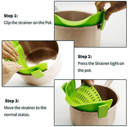 AUOON Clip On Strainer Silicone for All Pots and Pans, Pasta Strainer Clip on Food Strainer for Meat Vegetables Fruit Silicone Kitchen Colander