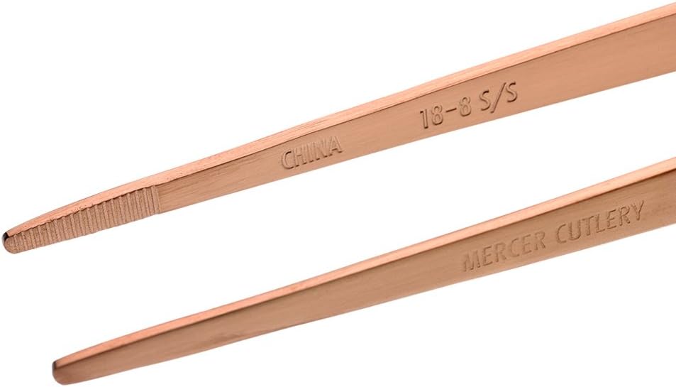 Mercer Culinary 18-8 Stainless Steel Chef Plating Tongs, Offset Tip, 6-1/2 Inch