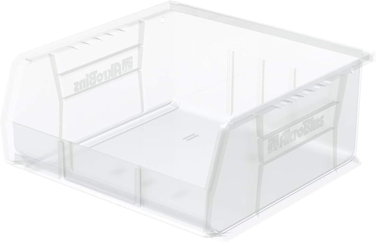 Akro-Mils 30235 AkroBins Plastic Storage Bins, Space-Saving Stackable Bins for Garage, Pantry, Craft Organization, 11" x 11" x 5", Clear, 6-Pack