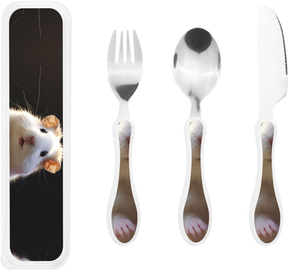 3-Piece Kids Silverware Set With Storage Case, Stainless Steel Reusable Children Safe Knife Spoon Fork Set Dragonfly Insects Flowers Children Flatware Set For Kids Lunch Box