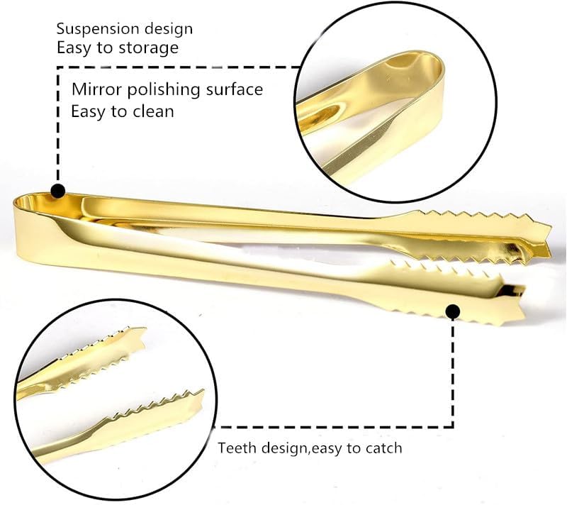 Stainless Steel Ice Scoop and Ice Tongs,Food Scoop Metal Ice Scooper&Buffet Clip for Home Bar Buffet Wedding Canisters, Easy Clean & Durable (gold)
