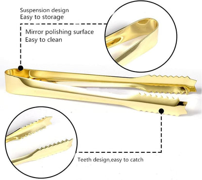 Stainless Steel Ice Scoop and Ice Tongs,Food Scoop Metal Ice Scooper&Buffet Clip for Home Bar Buffet Wedding Canisters, Easy Clean & Durable (gold)