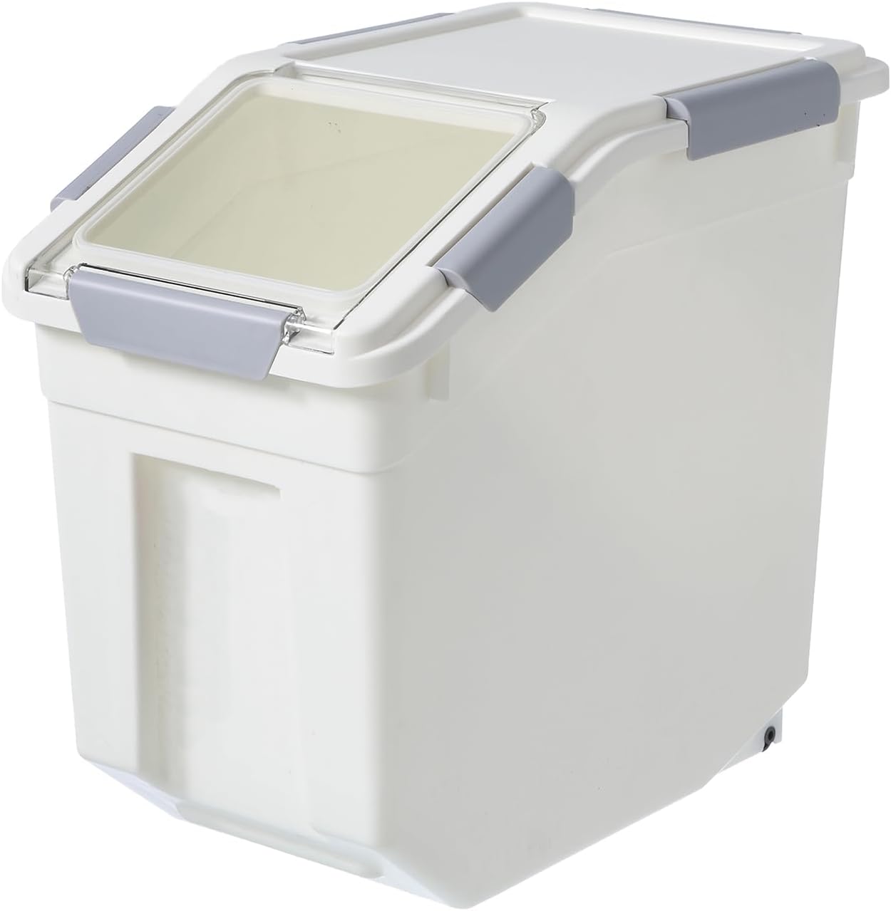 HANAMYA 32.5 Liter / 35 lbs Pet Food Storage Container with Measuring Cup, BPA free, For Dog Food | Cat Food | Rice | Grain | Flour, White & Gray, 1 count