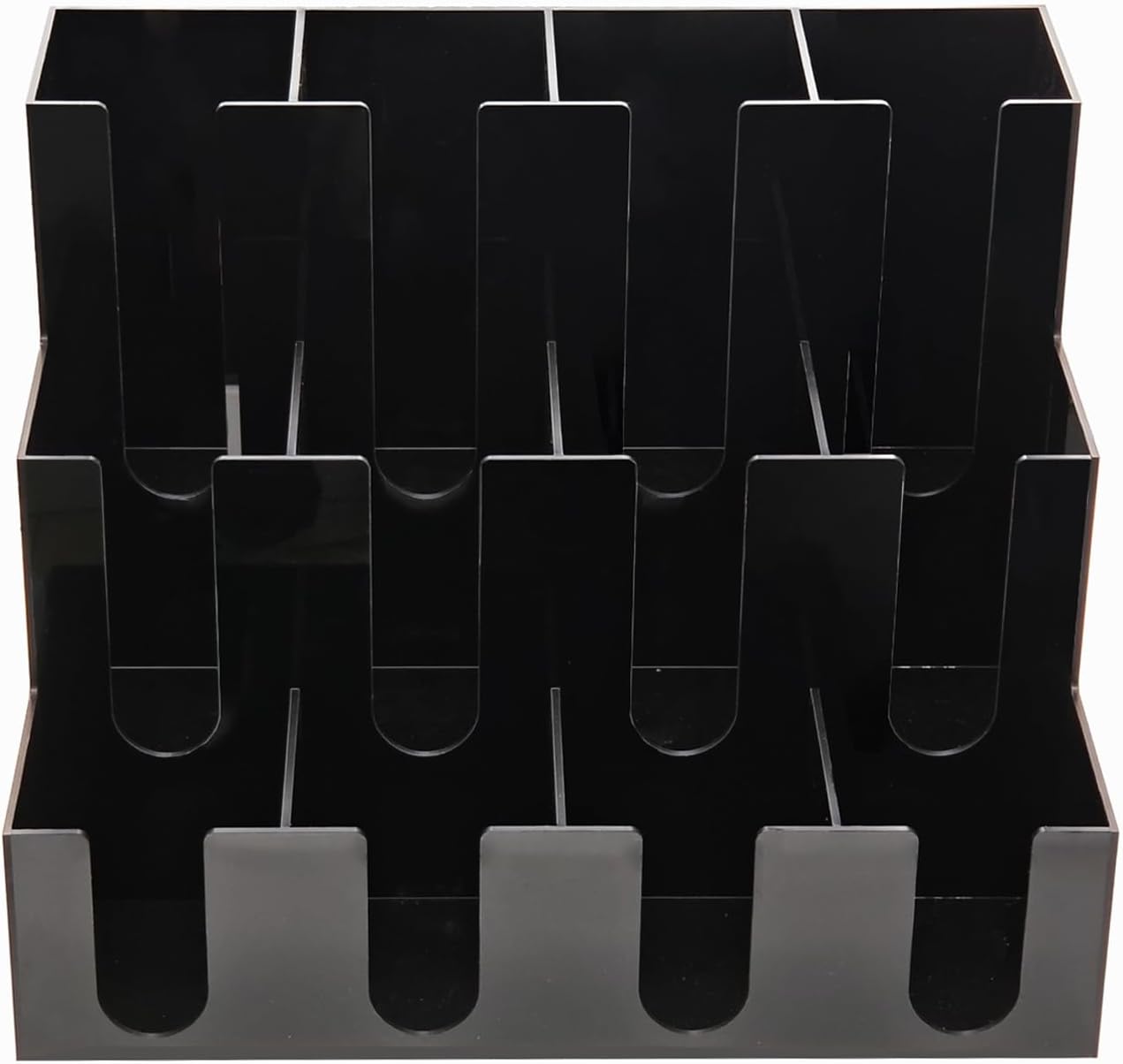 CiaoHER Large Acylic Coffee Cup and Lid Dispenser with 12 Compartments, Counter Top for Coffee Station to Organize Disposable Cups, for Home or Office Use (Black)