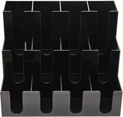 CiaoHER Large Acylic Coffee Cup and Lid Dispenser with 12 Compartments, Counter Top for Coffee Station to Organize Disposable Cups, for Home or Office Use (Black)
