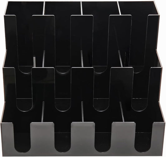CiaoHER Large Acylic Coffee Cup and Lid Dispenser with 12 Compartments, Counter Top for Coffee Station to Organize Disposable Cups, for Home or Office Use (Black)