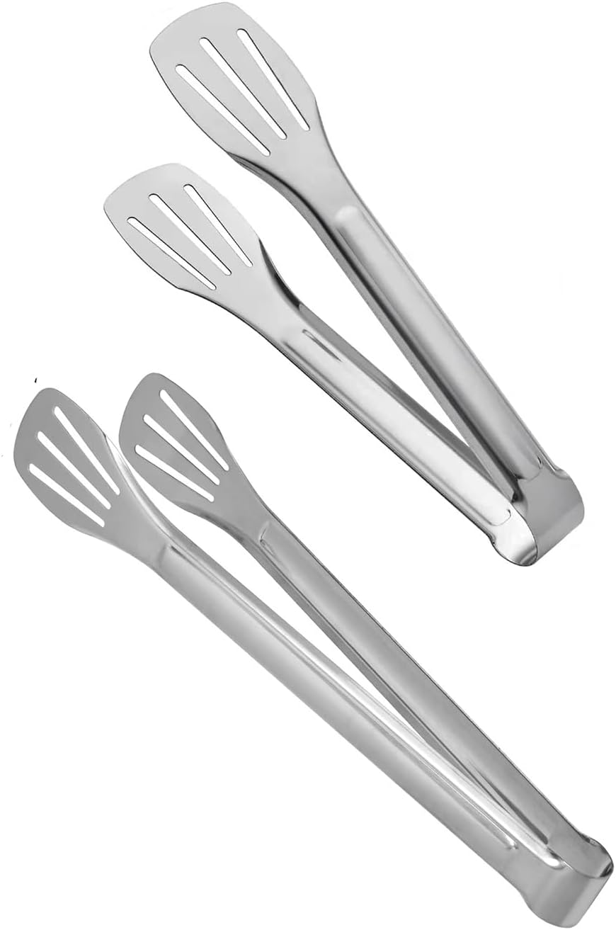 HornTide Stainless Steel Pasta Tongs, Pack of 2 Piece, Teethed Ends Design for Spaghetti Noodle Pastry, Kitchen Serving Tong Set 8-inch 20cm