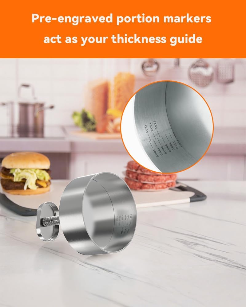 Brigii 304 Stainless Steel Burger Press, 4.5" Hamburger Press Patty Maker