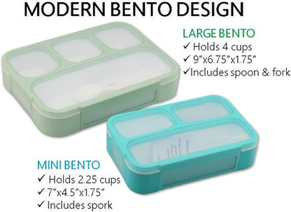 Bento Lunch Box for Kids or Adults, Snack Containers for Boys, Girls, School Daycare Work, 3 Divided Compartments Meal Planning Portion Control, BPA-Free Boxes, Utensils | Blue Purple 2 pack