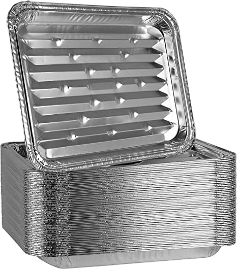 PLASTICPRO Aluminum Grill Pans, Broiler Pans, Grill Liners, Durable with Ribbed Bottom Surface for BBQ, Grill, Texture Disposable,Pack of 10