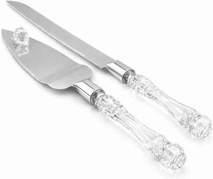 Adorox Elegant Cake Knife and Server Set - Stainless Steel with Crystal Handle - Perfect for Weddings & Anniversaries,and Special Celebrations (Sliver)