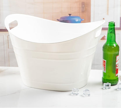 ZEAYEA 4 Pack Beverage Tub, 18L Plastic Beer Bottle Bucket with Handles, White Party Tub for Drinks, Plastic Buckets for Ice Wine Beer Bottle Cooler