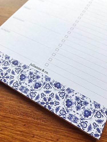 Weekly Magnetic Meal Planner Notepad By Julianne & Co - Food Planning Organizer And Grocery List Pad, 52 Premium A5 Pages, with Tear Away Perforated Shopping List (Blue China Print WITH Fridge Magnet)