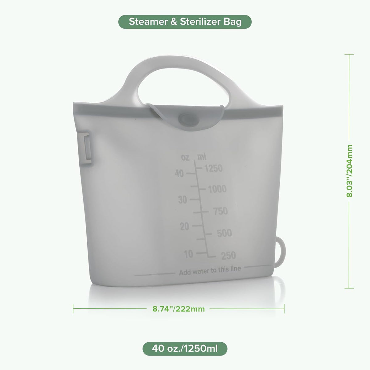 Haakaa Silicone Microwave Steamer & Steriliser Bag, 70oz/2000ml Large Capacity Reusable Steaming Bags for Baby Bottles, Breast Pump, Accessories, Pacifiers,Teethers, Great for Home&On The Go, Grey/1PC