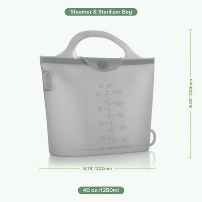 Haakaa Silicone Microwave Steamer & Steriliser Bag, 70oz/2000ml Large Capacity Reusable Steaming Bags for Baby Bottles, Breast Pump, Accessories, Pacifiers,Teethers, Great for Home&On The Go, Grey/1PC