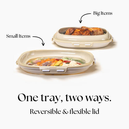 Crudités | Portable Snack Tray | Rectangle 2-Pack | Cream White | Reversible Stretch Lid Food Containers | BPA-Free, Freezer & Dishwasher Safe | Meal-Prep, Charcuterie, Salads, Picnic, Travel