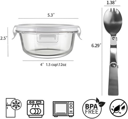 8 Pcs Square Glass Food Storage Container with Lids, 16OZ Square Glass Meal Prep Containers Set, 2 Cup glass Food Storage for Lunch Salad, Microwave, Oven, Freezer, Dishwasher Safe (4 Pack)