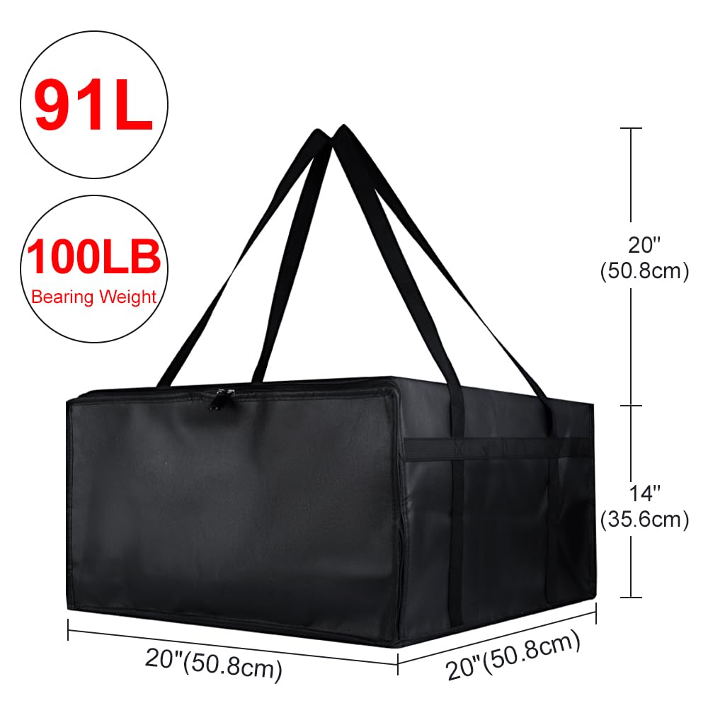 Insulated Food Delivery Bag, XXXL Insulated Reusable Grocery Cooler/Hot Bags, Tote Bag for Shopping/Travel/Doordash, Catering Bag Doordash 22x14x13, Black, 1-Pack