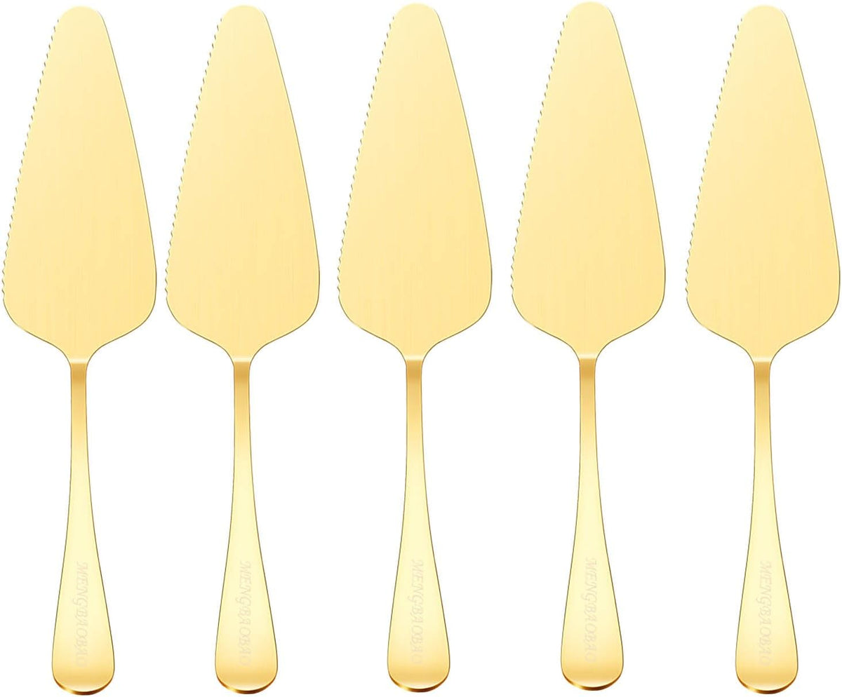 5x Cake Server Pie Holder Transfer Triangular Spade Spatula Serrated Edge - Gold
