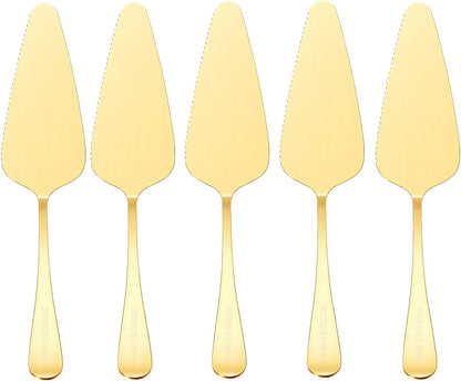 5x Cake Server Pie Holder Transfer Triangular Spade Spatula Serrated Edge - Gold