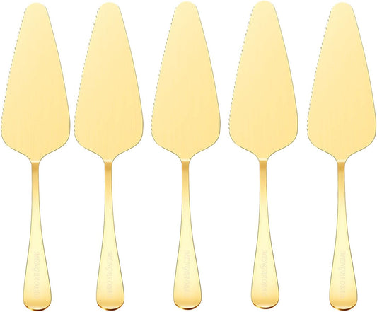 5x Cake Server Pie Holder Transfer Triangular Spade Spatula Serrated Edge - Gold