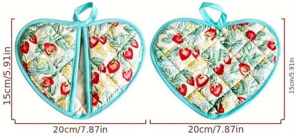 2 Pack Heart-Shaped Pot Holders for Kitchen - 15.01x19.84cm Heat Resistant Oven Pot Holders with Retro Floral Pattern, Hanging Potholders for Kitchens, Kitchen Mitts for Oven & Oven Mitt (Blue)