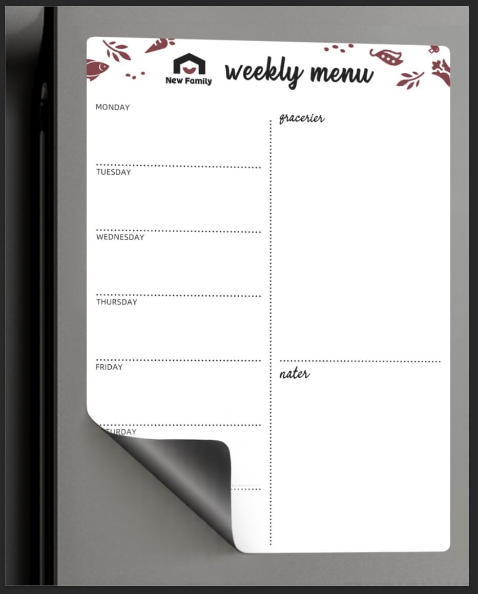 NewFamily Meal Planner for Fridge 16.8" x 11.4" Menu Board for Kitchen Magnetic Refrigerator Weekly Calendar | Grocery | Shopping List | Chore Chart | Dry Erase Board to Do
