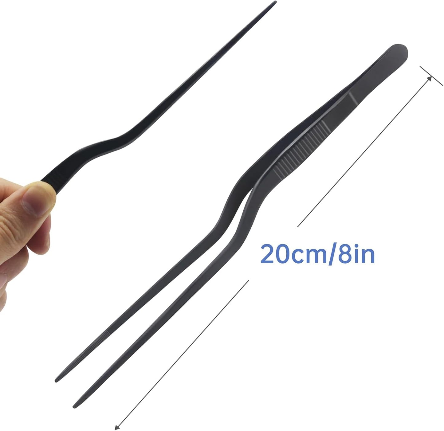 8-Inch Plating Tweezers Culinary Kitchen Tweezer Stainless Steel, Black Offset Tweezers for Cooking Food Design (8-Inch Offset Design)