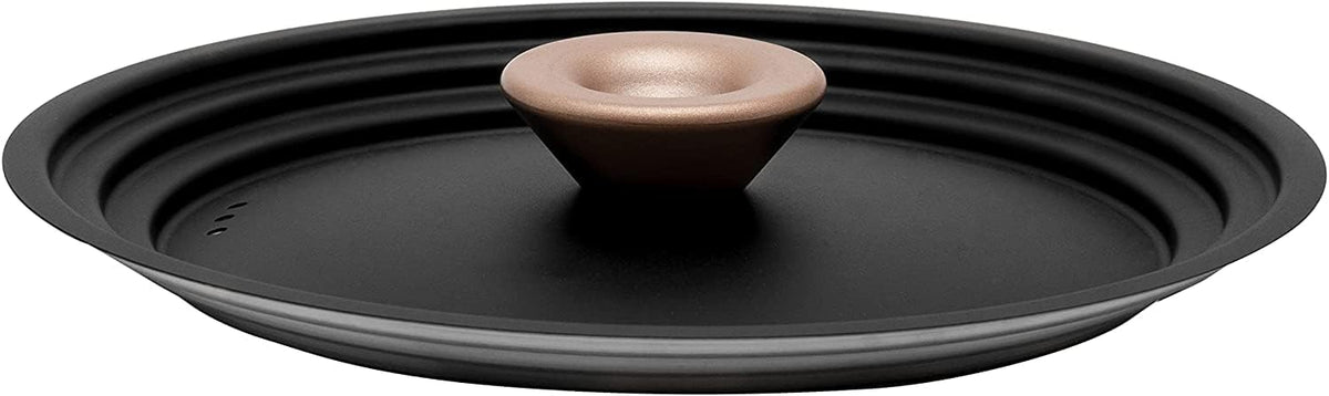 Meyer Universal Lids 6.25" | 7" | 8" Stainless Steel, Pots and Pans Cookware Stacking Lids, Replacement Cooking Stackable Lids, Small, Matte Black with Gold Accent Knob, Accent Series, 6.25-7-8 inch