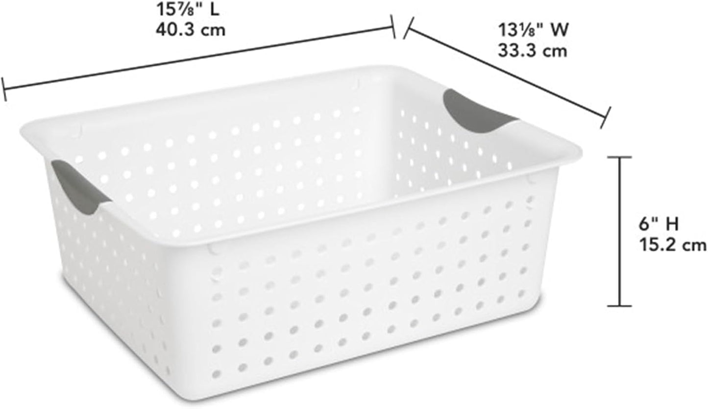 Sterilite 6-Pack Medium Ultra Basket, Open Top Plastic Storage Organizer, White - Classic Baskets for Organizing Countertops, Pantry Shelves, Kitchen Cabinets, Laundry Rooms or Home Offices
