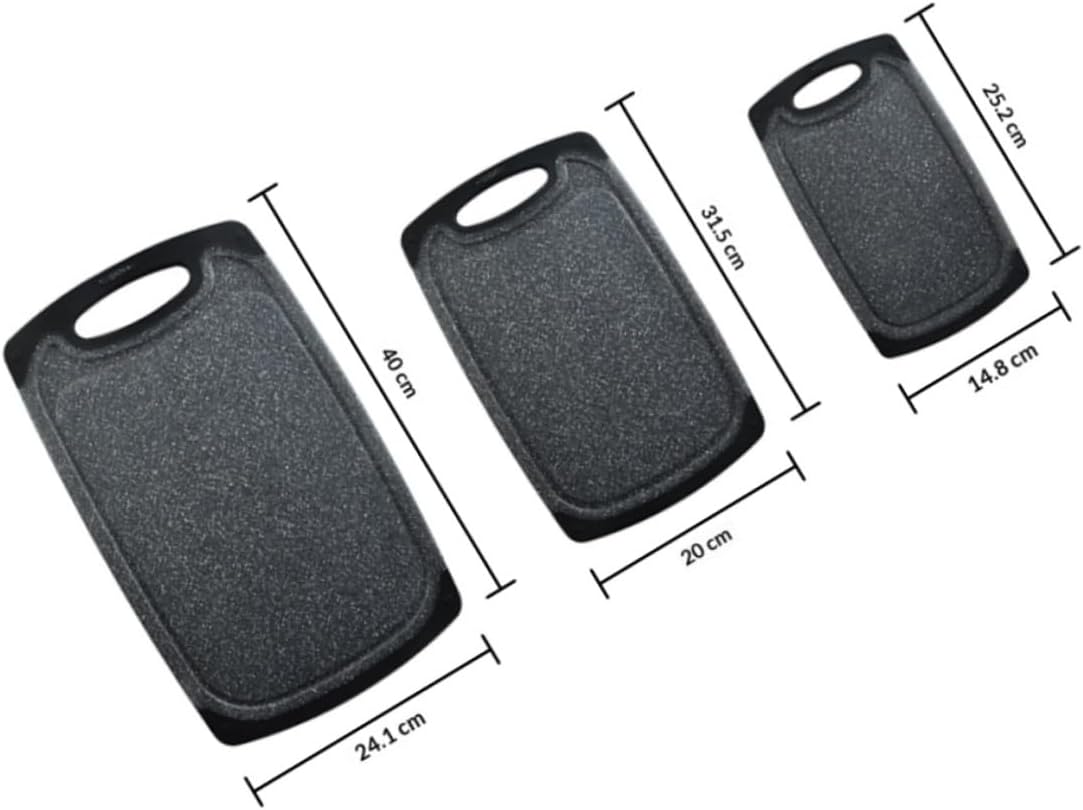 SEWACC 3pcs Anti-skid Plastic Cutting Board Mats Set Double-sided Marble Pattern Thicker Chopping Boards for Meat and Vegetables Non-slip Black Plastic Cutting for Home Kitchen Use