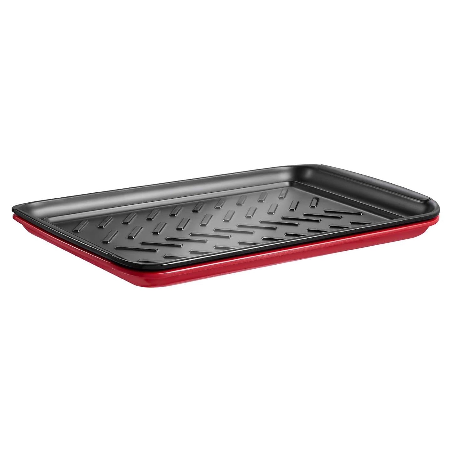 VEVOR Plastic Serving Trays, 2-Pack Grilling Prep and Serve Trays with Handles, 17x10.35 Inch Anti-Slip Melamine Food Tray, Ideal for BBQ, Kitchen, Cafeteria, Ottoman, Coffee Table, Black and Red