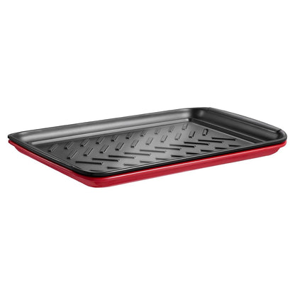 VEVOR Plastic Serving Trays, 2-Pack Grilling Prep and Serve Trays with Handles, 17x10.35 Inch Anti-Slip Melamine Food Tray, Ideal for BBQ, Kitchen, Cafeteria, Ottoman, Coffee Table, Black and Red