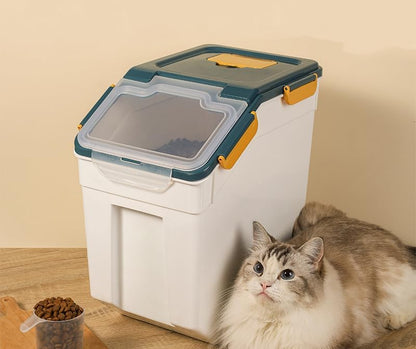 AnRui Airtight Flour Storage Container 25lb, Plastic Grain Storage Bucket, Rice Cereal Dispenser Organizer Box with Lid, Cat Dog Food Storage Bin with Measuring Cup, Scoop, Wheels, 2Pcs Green