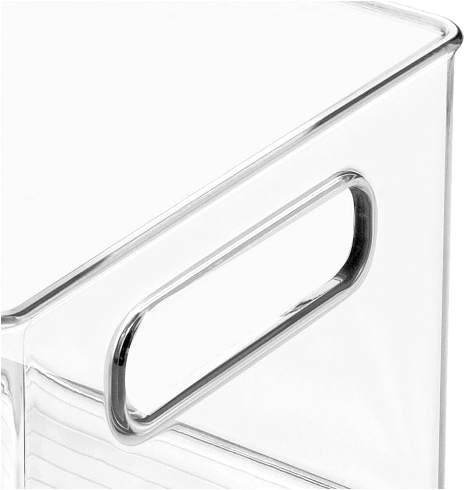 mDesign Deep Plastic Kitchen Storage Organizer Container Bin for Pantry, Cabinet, Cupboard, Shelves, Fridge, or Freezer - Holds Dry Goods, Sauces, Condiments, Drinks, Ligne Collection, 4 Pack, Clear