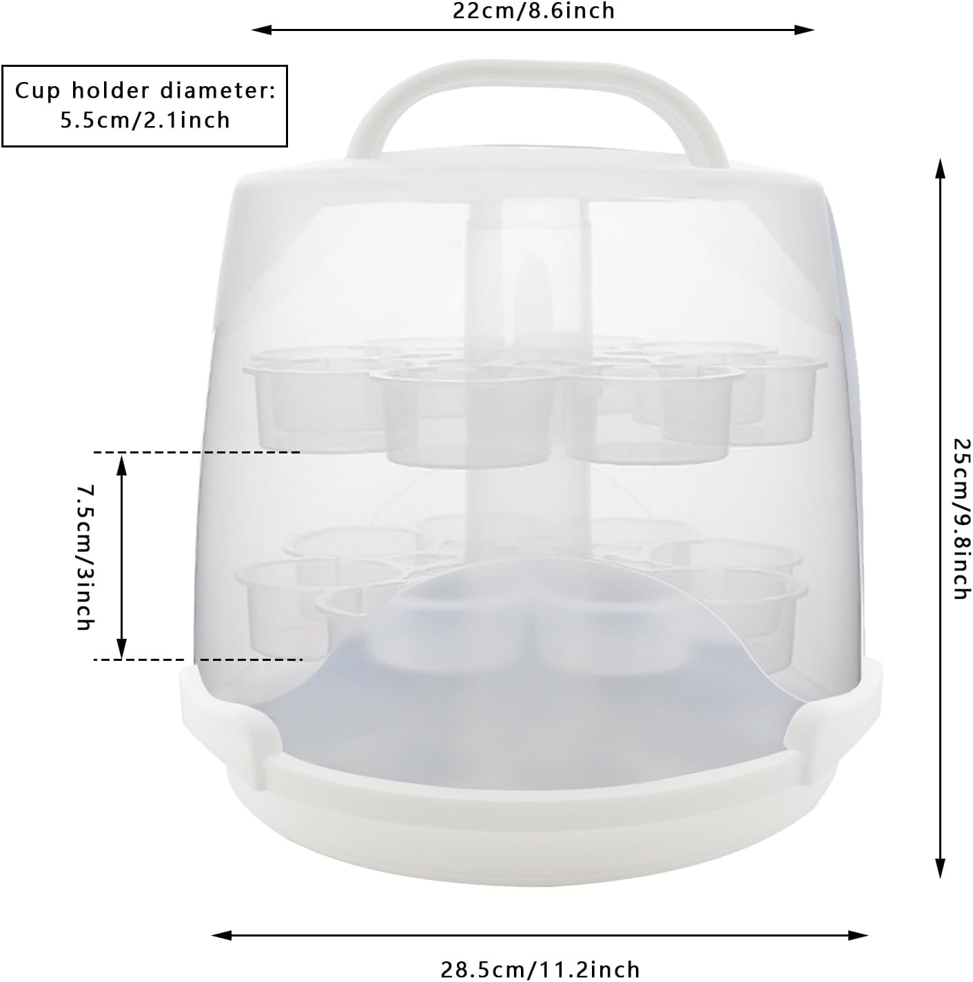 3-Tier Party Cupcake Carrier, Cupcake Holder with Lid and Handle for Transport Storage 24 Cupcakes (White)