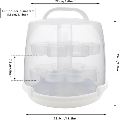 3-Tier Party Cupcake Carrier, Cupcake Holder with Lid and Handle for Transport Storage 24 Cupcakes (White)
