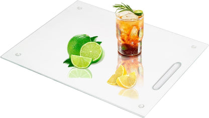 JAMBALAY Tempered Glass Cutting Boards for Kitchen, 16"x12" Clear Glass Cutting Board Set, 2Pcs Chopping Board with Rubber Non Slip Feet, Heat Resistant, Shatter Resistant, Dishwasher Safe